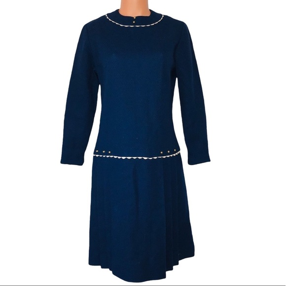 Vintage Sherbet Originals Wool Pleated Midi Dress Blue Size Medium - Picture 8 of 8